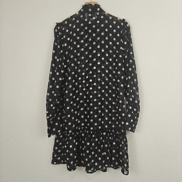 THE SHIRT By Rochelle Behrens Long Sleeve Polkadot Chiffon Mini Shirt Dress Sz S - Picture 11 of 14